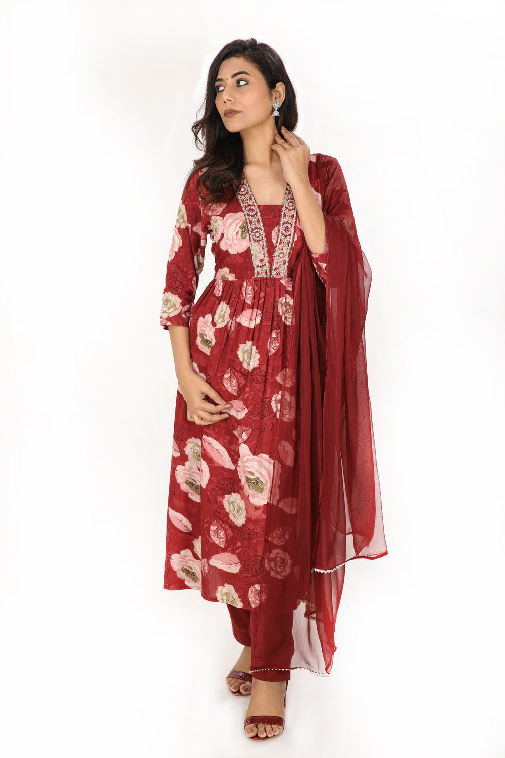 Nyra Cut Straight Suit Set With Dupatta - Wine Red