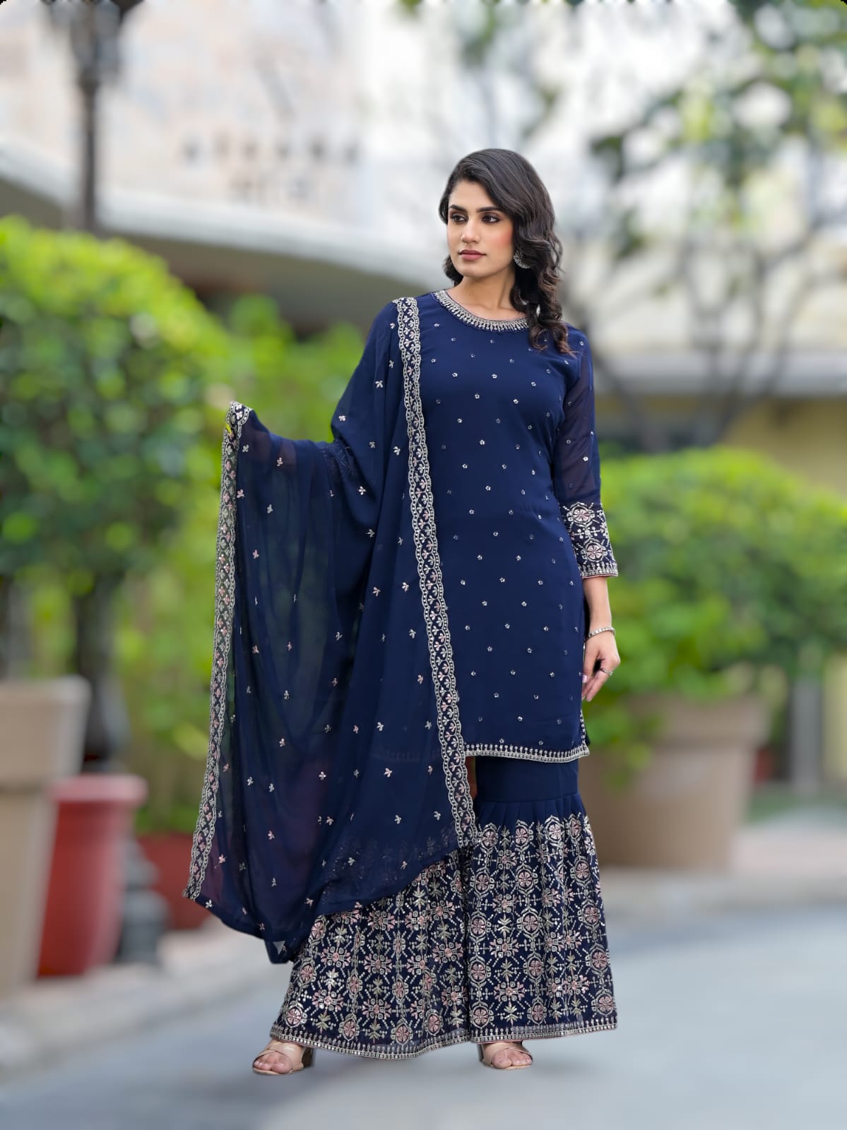 Garara Set With Heavy Embroidery Work - Royal Blue