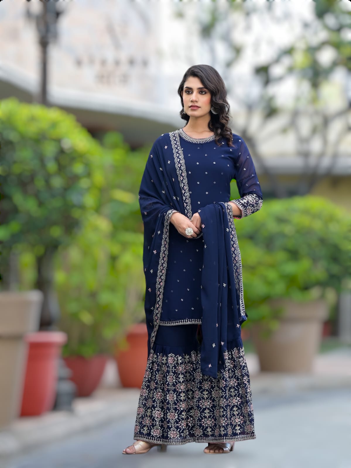 Garara Set With Heavy Embroidery Work - Royal Blue