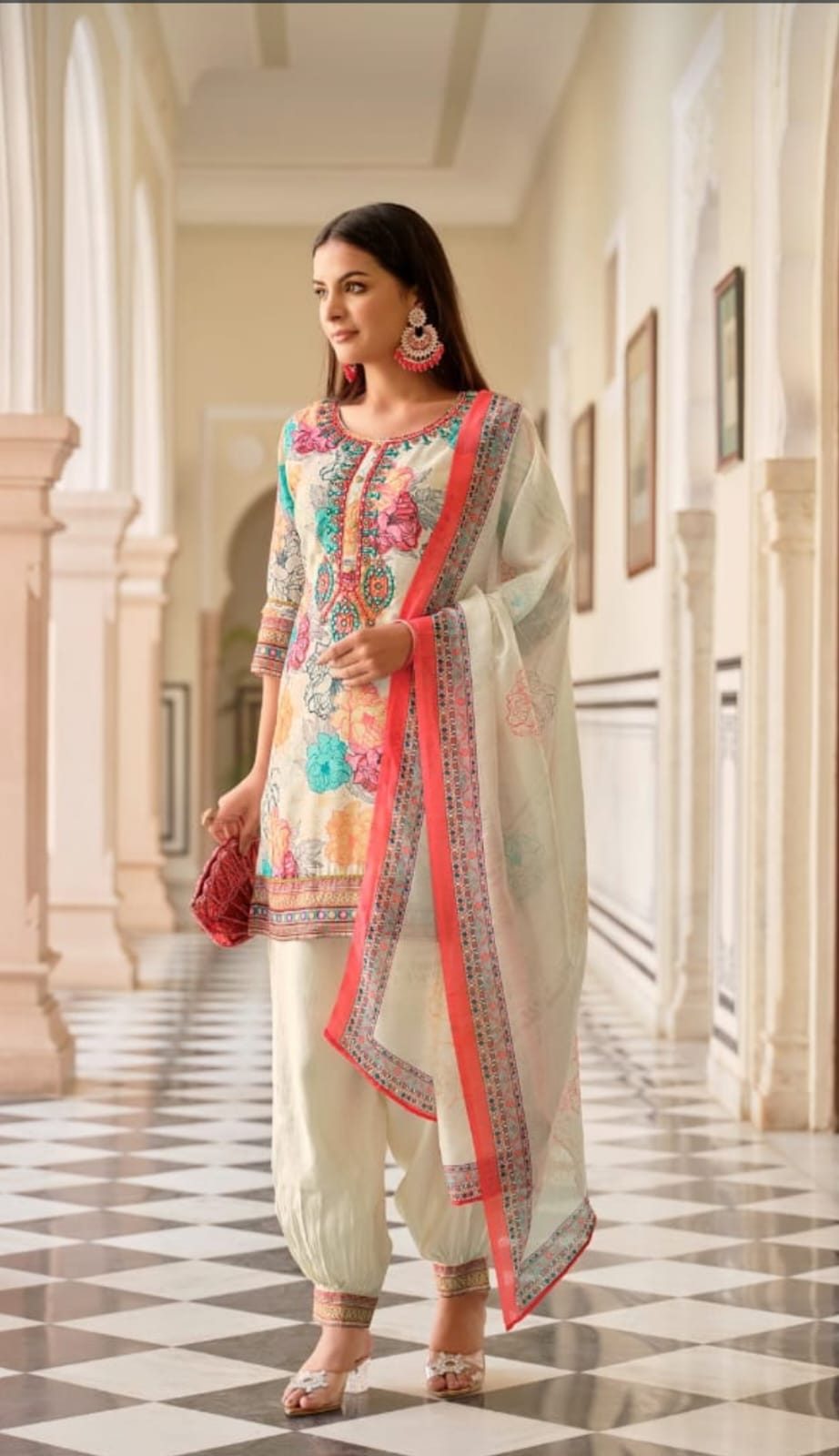 Maslin Silk Afghani Salwar Suit - White