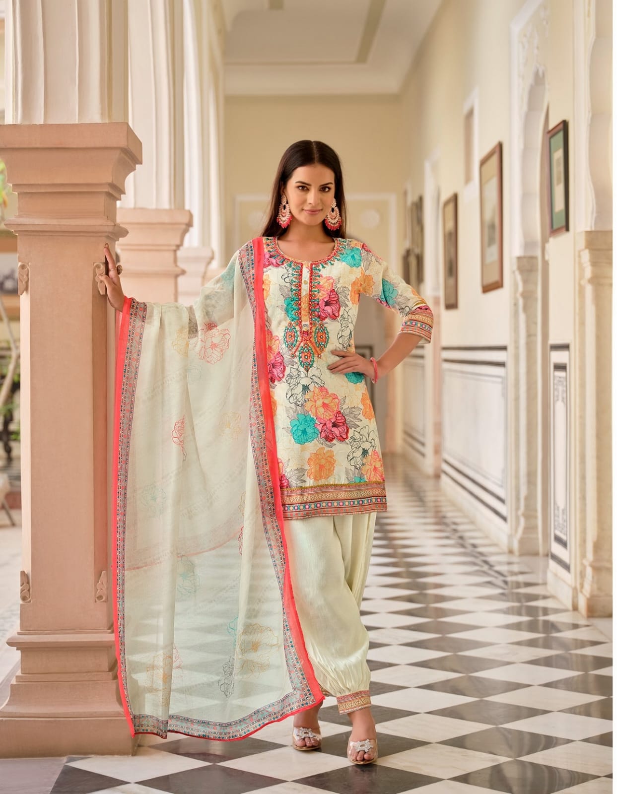 Maslin Silk Afghani Salwar Suit - White