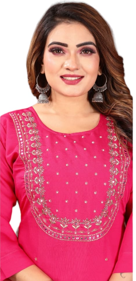 Straight Kurta Set With Dupatta - Hot Pink