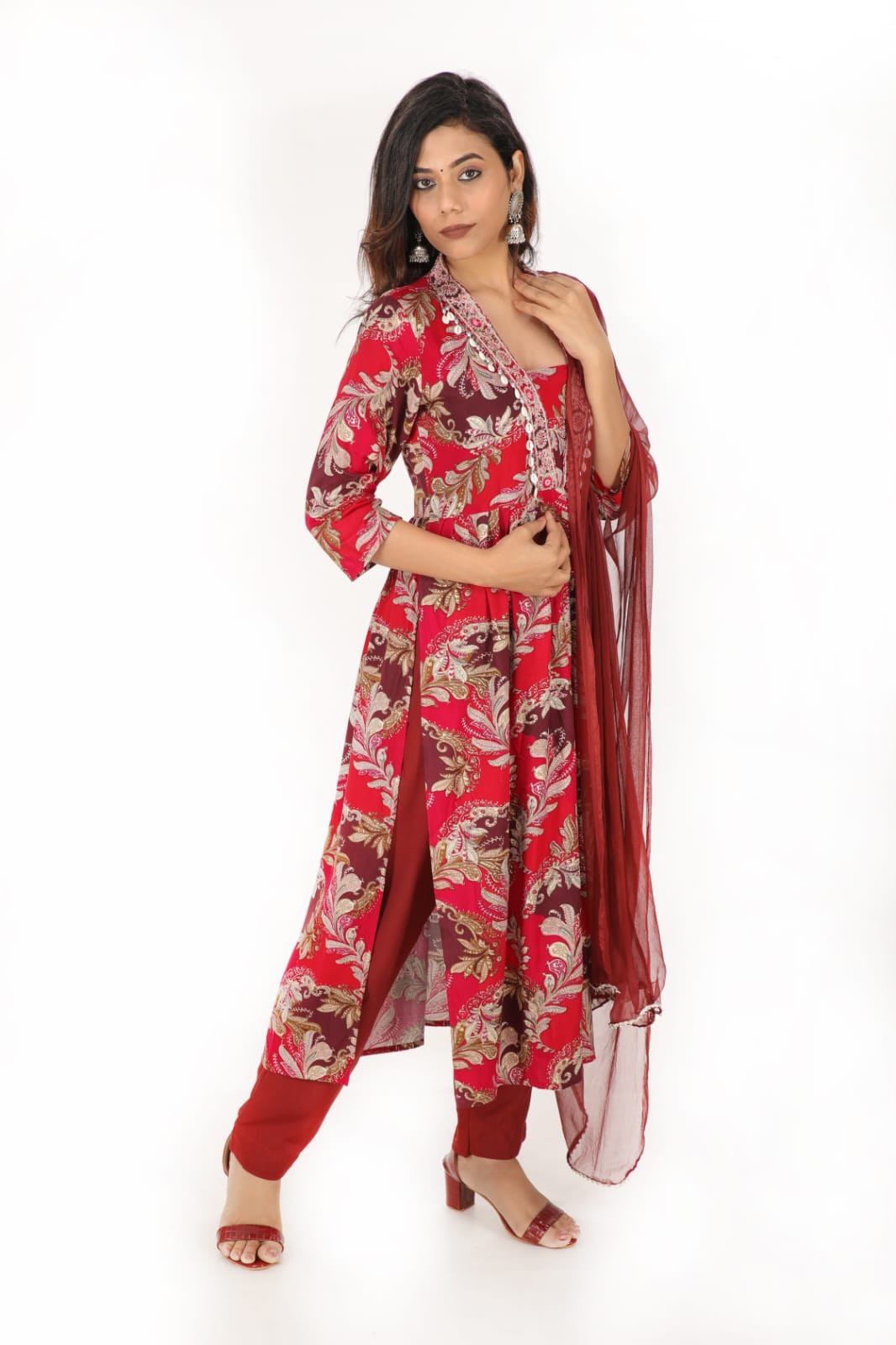 Nyra Cut Kurta Set - Cherry Red