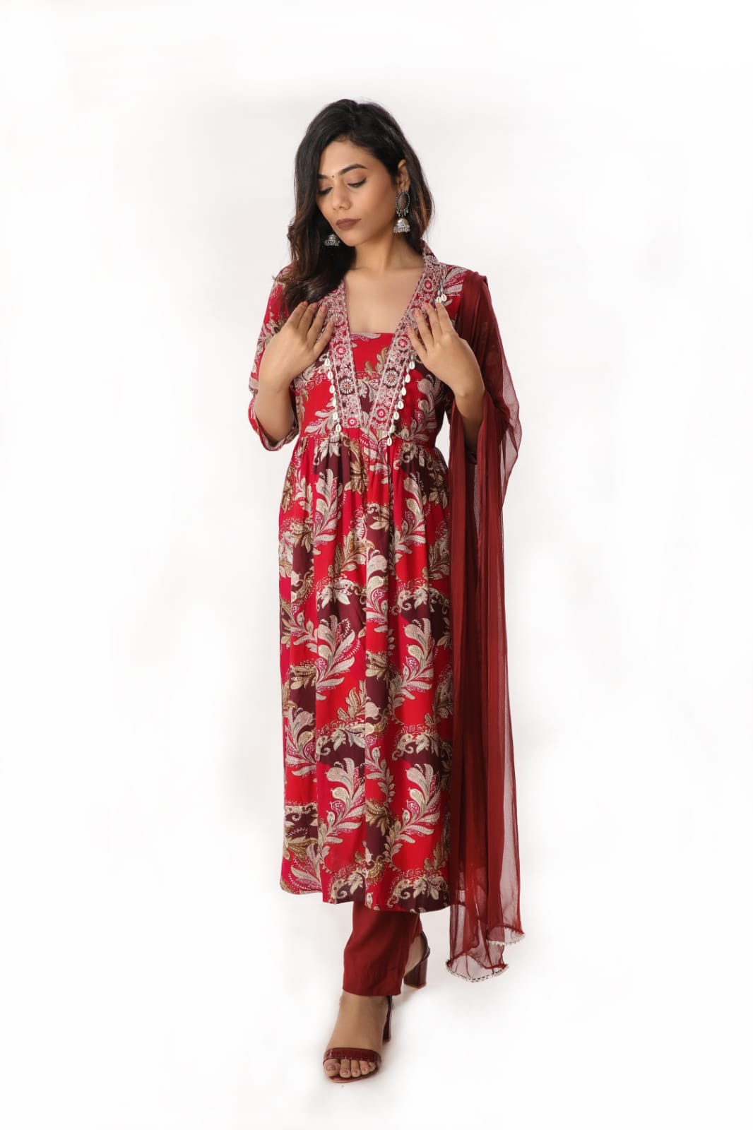 Nyra Cut Kurta Set - Cherry Red