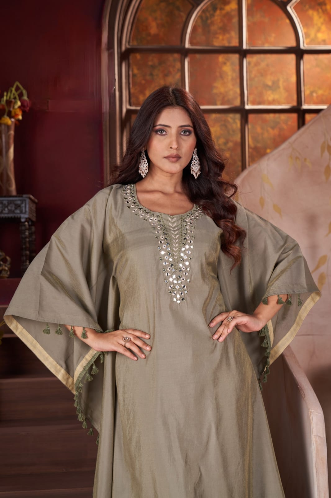 Kaftan Set Pure Modal Silk With Real Mirror Handwork