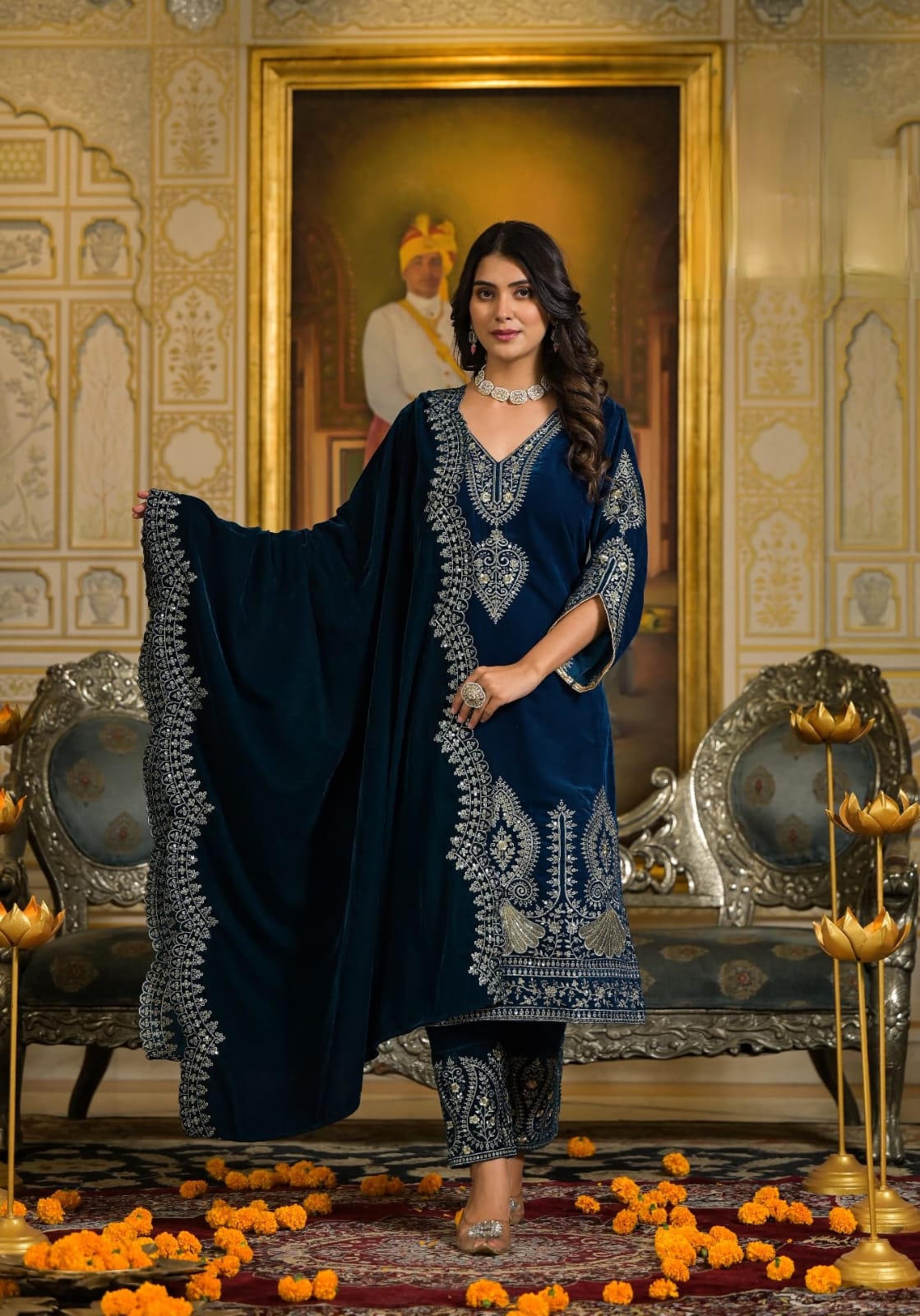 HEAVY VELVET SUIT SET WITH BEAUTIFUL EMBROIDERED SEQUENCES