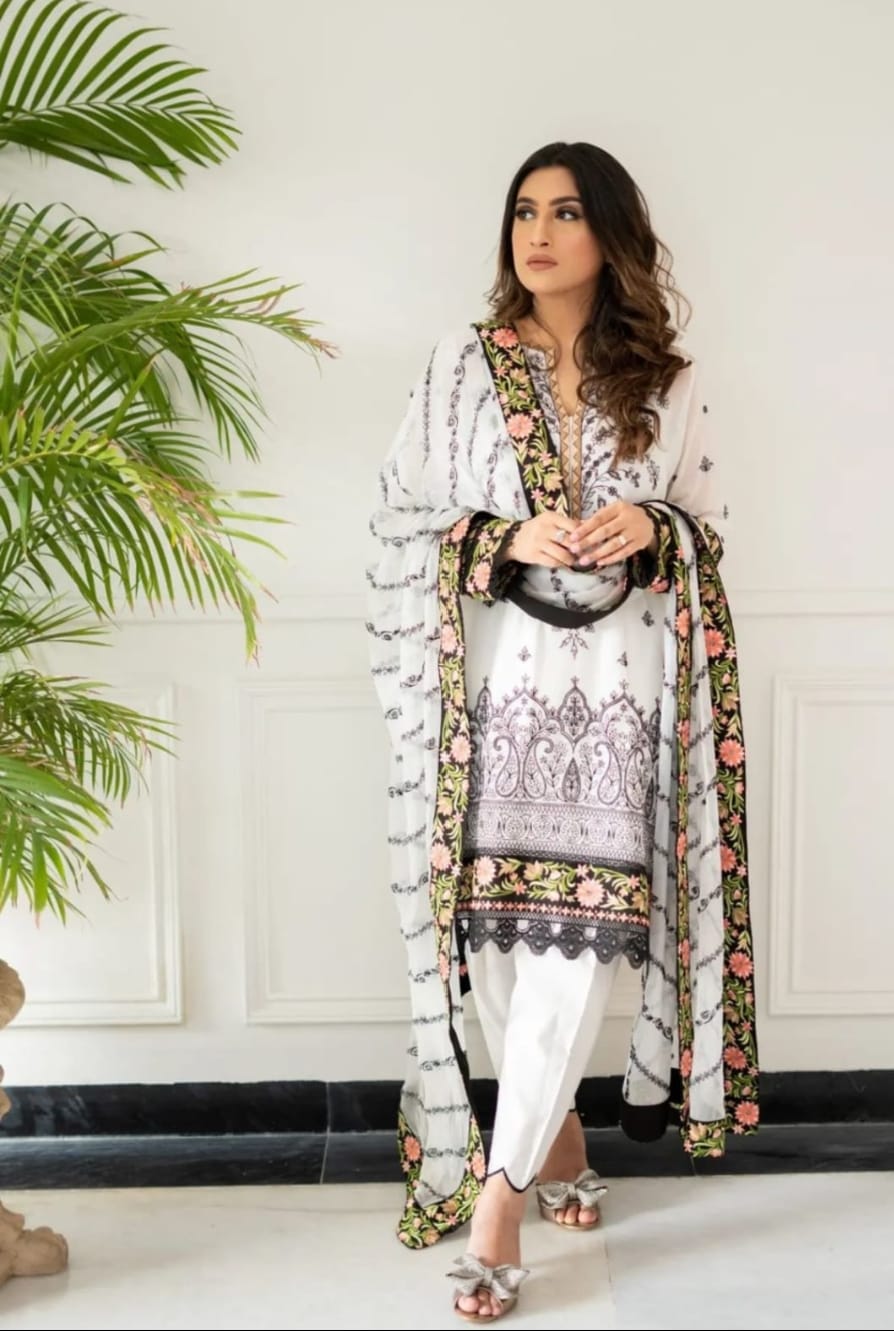 Muslin Elegant Embroidered Work With Digital Print Suit Set