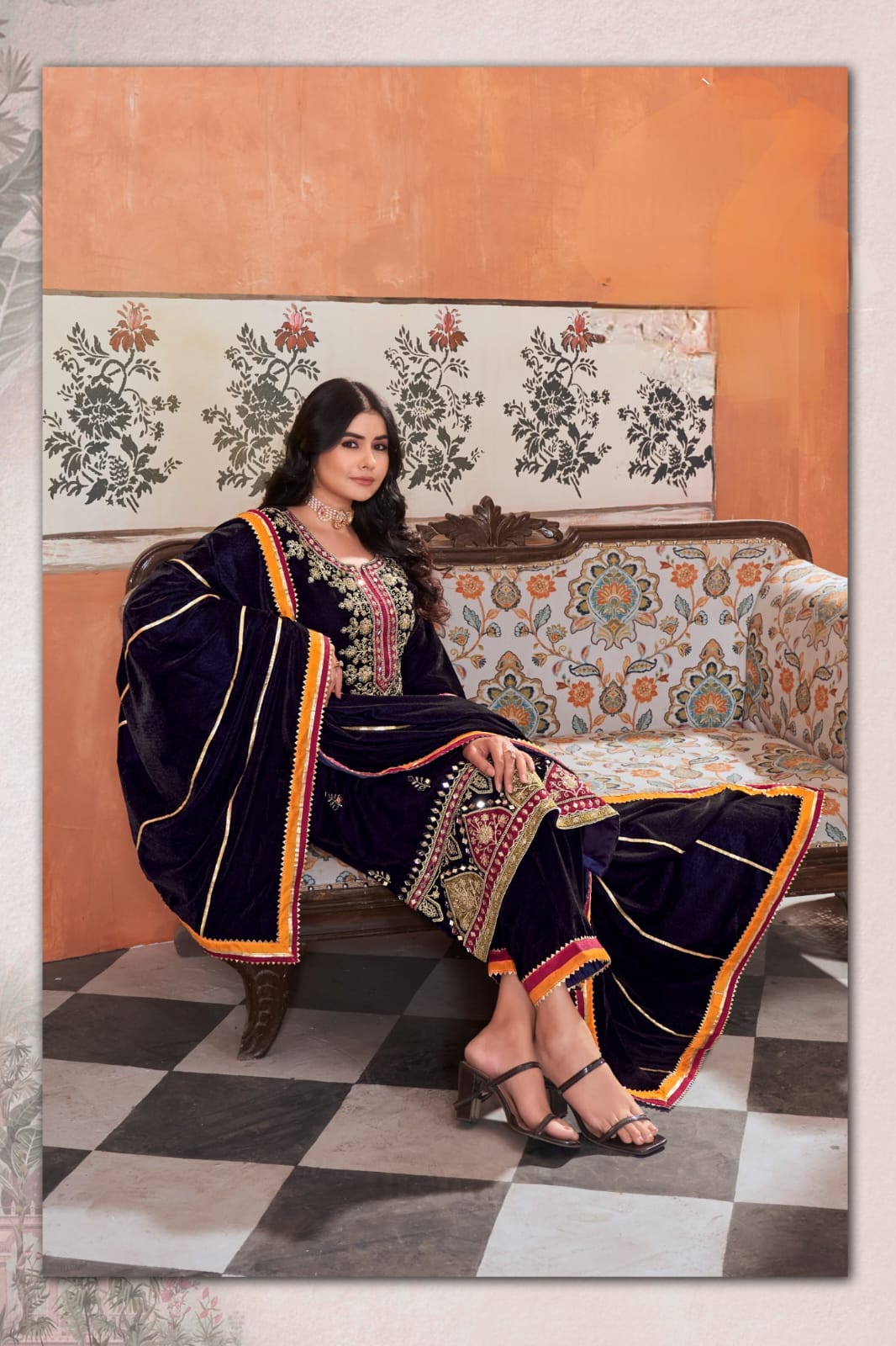 VELVET SUIT SET WITH BEAUTIFUL HEAVY EMBROIDERED