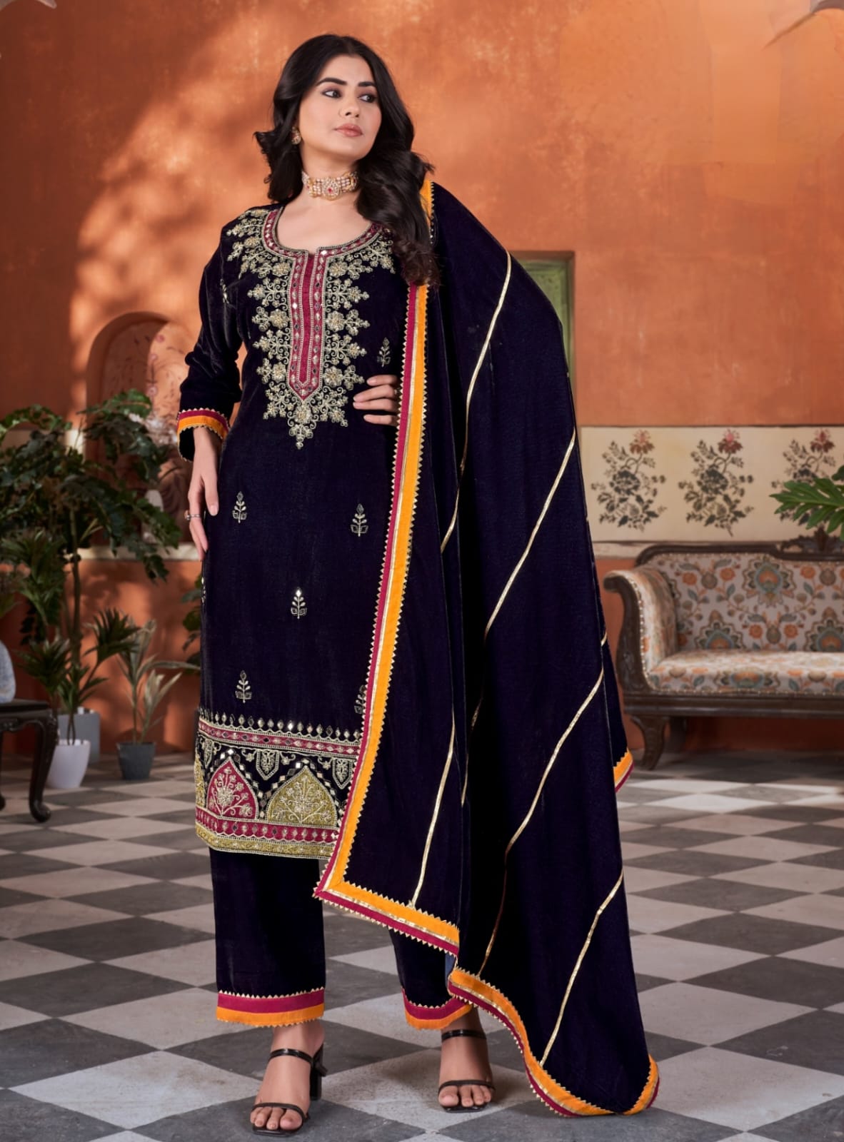 VELVET SUIT SET WITH BEAUTIFUL HEAVY EMBROIDERED