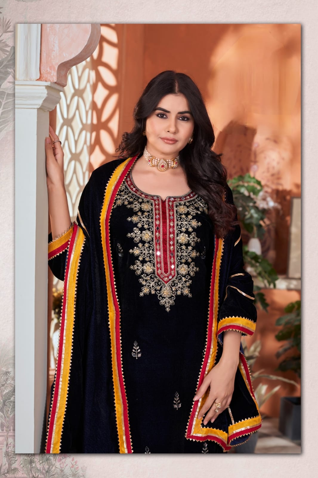 VELVET SUIT SET WITH BEAUTIFUL HEAVY EMBROIDERED