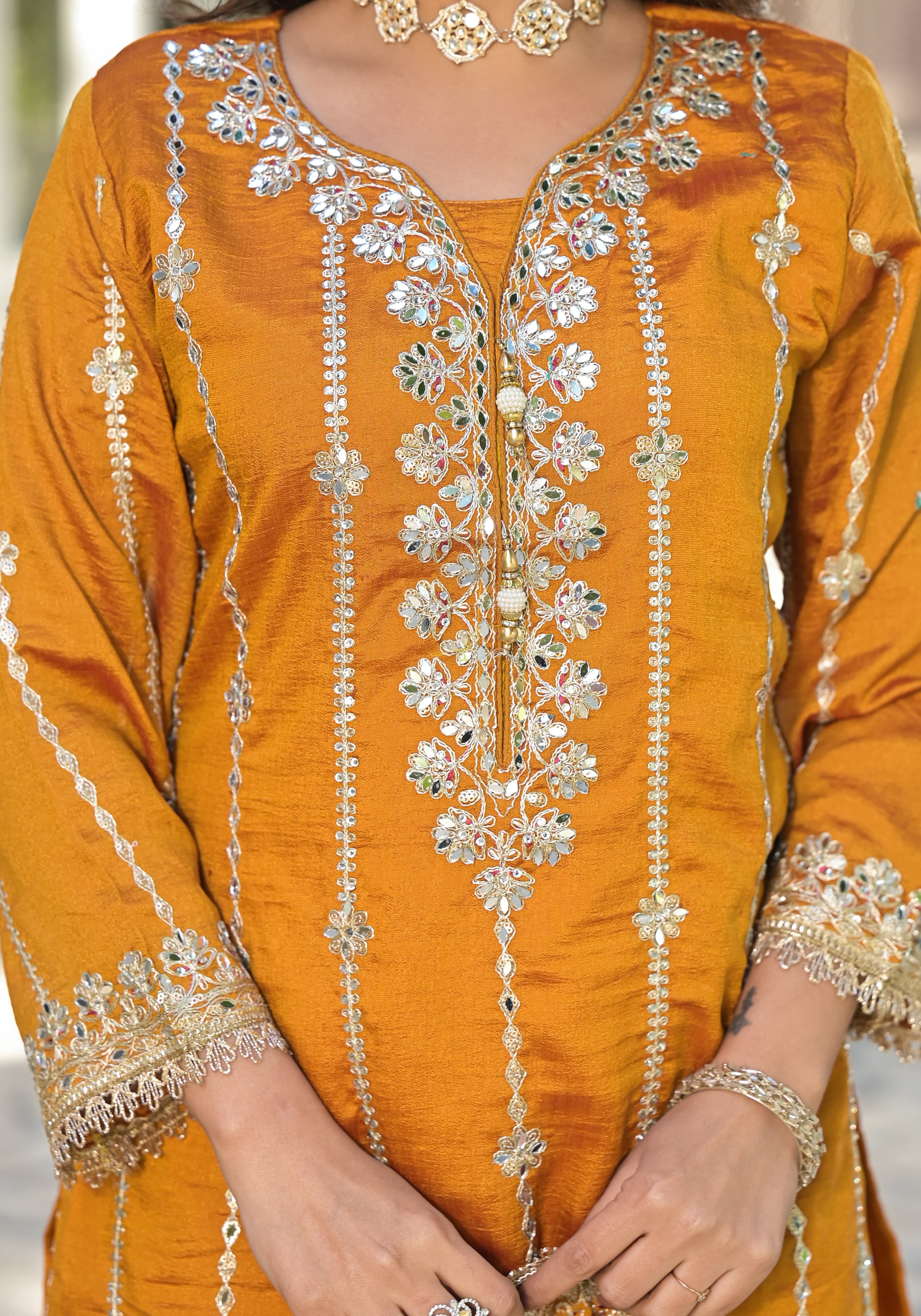 Sharara Set With Heavy Embroidery - Mustard Yellow