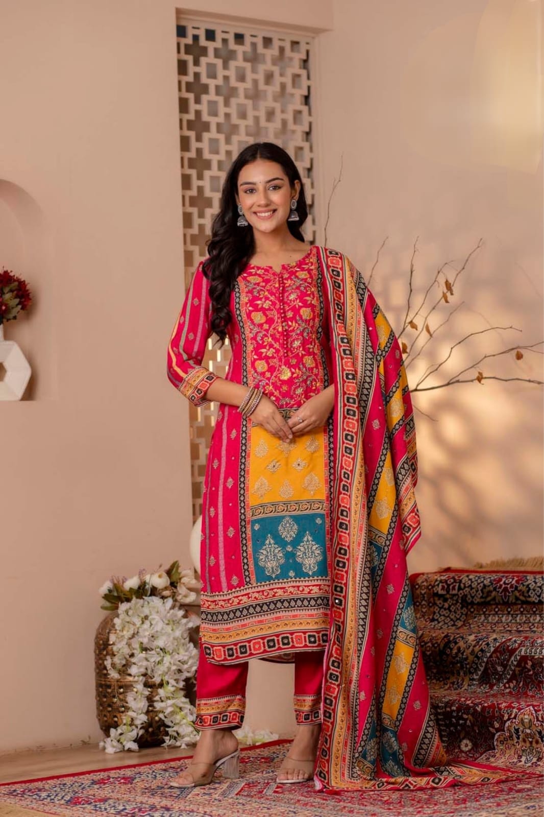 Pure Muslin Pakistani Pattern Suit Set With Sequence & Mirror Work