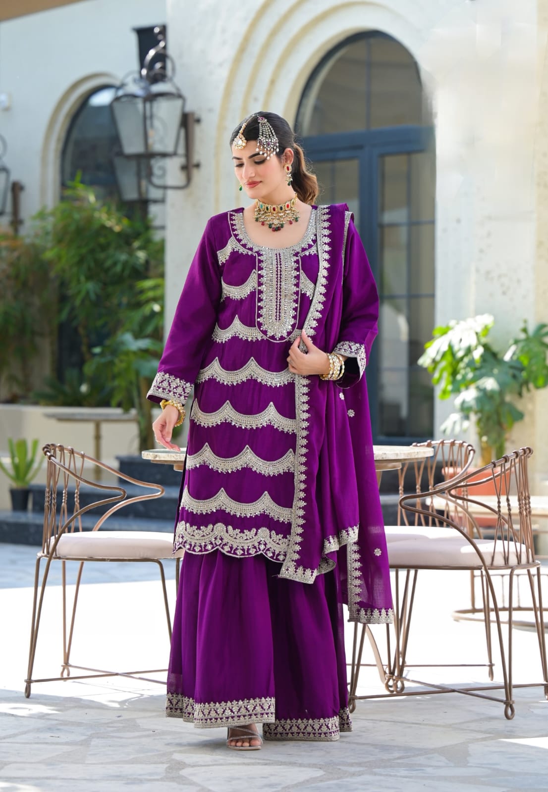 Suvesha Garara Set with Hand-Pasted Real Mirror Work – Dark Purple