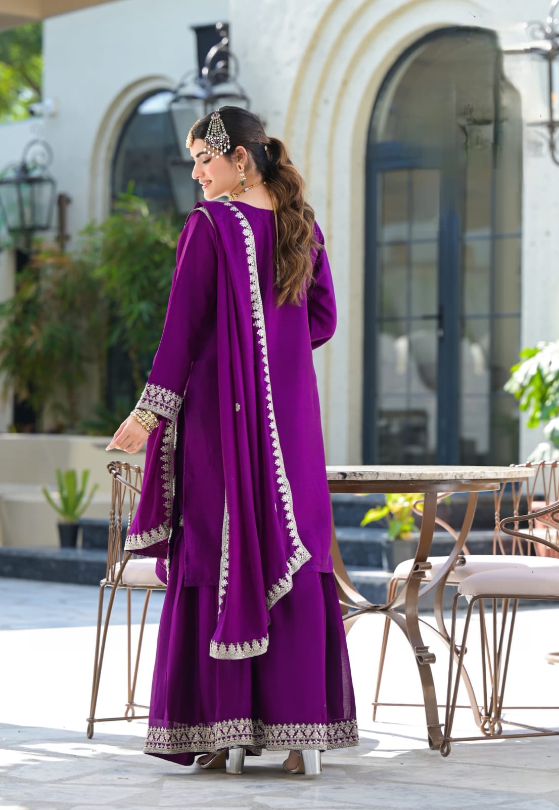 Suvesha Garara Set with Hand-Pasted Real Mirror Work – Dark Purple