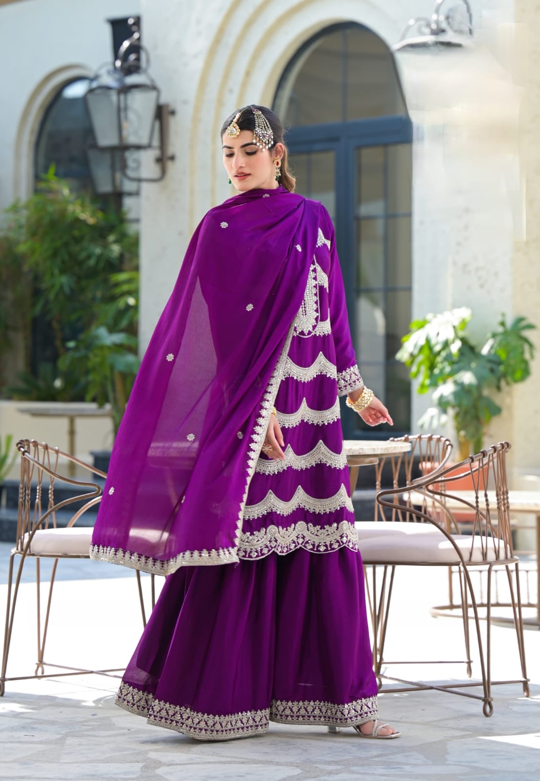 Suvesha Garara Set with Hand-Pasted Real Mirror Work – Dark Purple