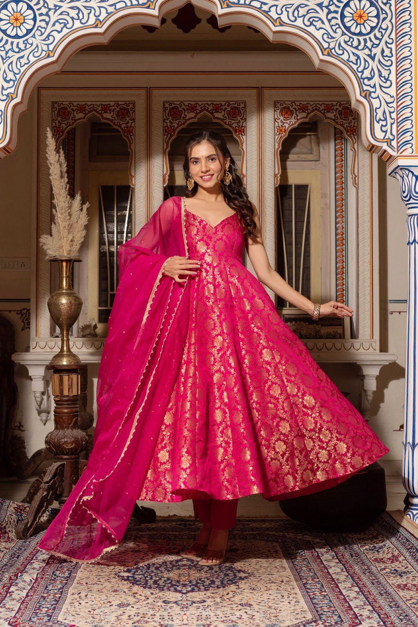 Designer Anarkali Suit Set - Hot Pink