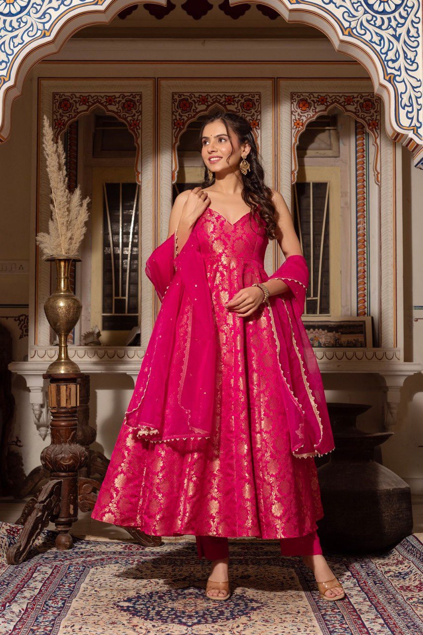 Designer Anarkali Suit Set - Hot Pink