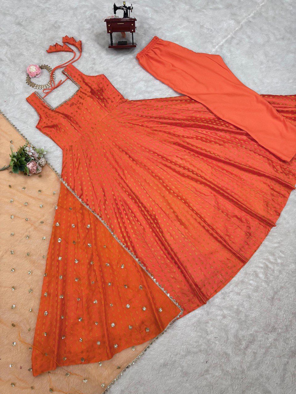 Suvesha Designer Anarkali Suit Set - Orange