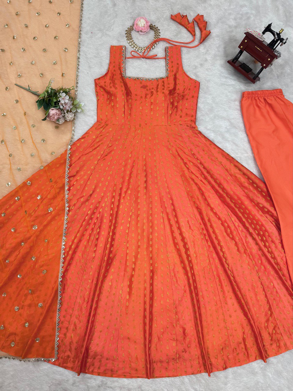 Suvesha Designer Anarkali Suit Set - Orange