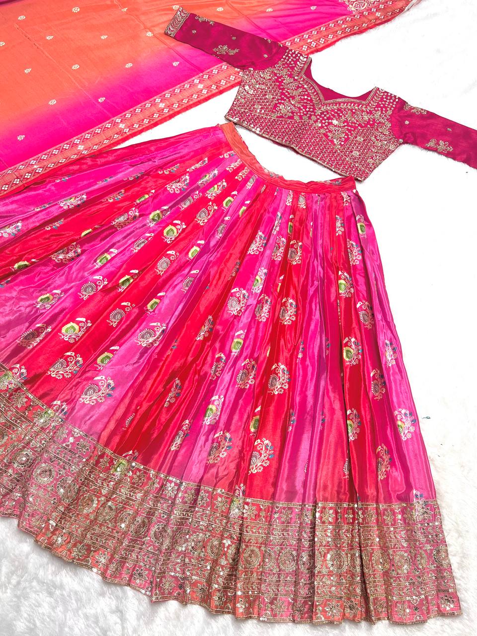 Ready To Wear Lehenga Choli Set With Full Heavy Embroidery Sequence Work - Multicolour