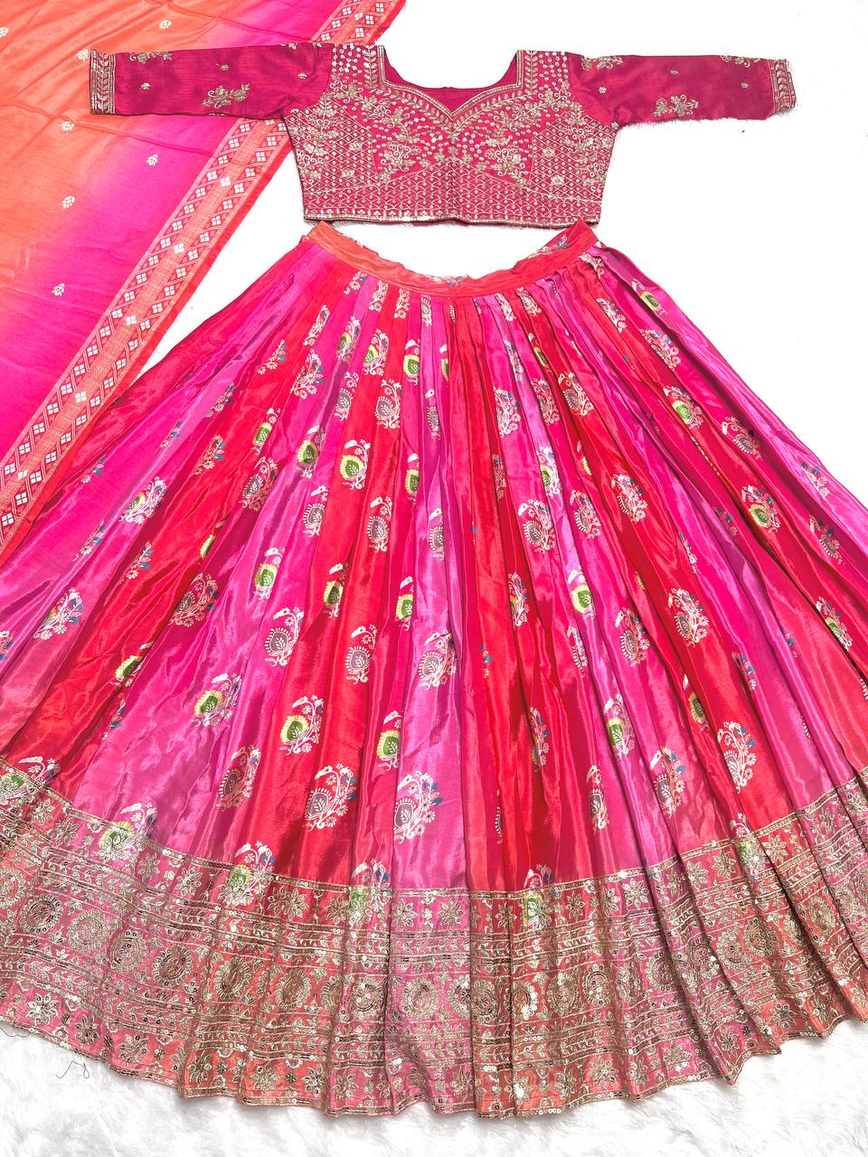 Ready To Wear Lehenga Choli Set With Full Heavy Embroidery Sequence Work - Multicolour