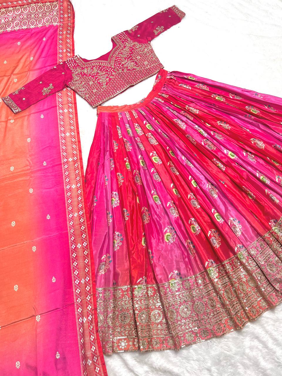 Ready To Wear Lehenga Choli Set With Full Heavy Embroidery Sequence Work - Multicolour