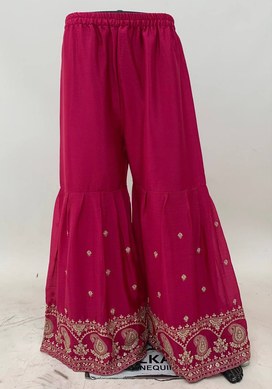 EXQUISITE CHINON GARARA SUIT SET WITH HEAVY EMBROIDERY - HOT PINK