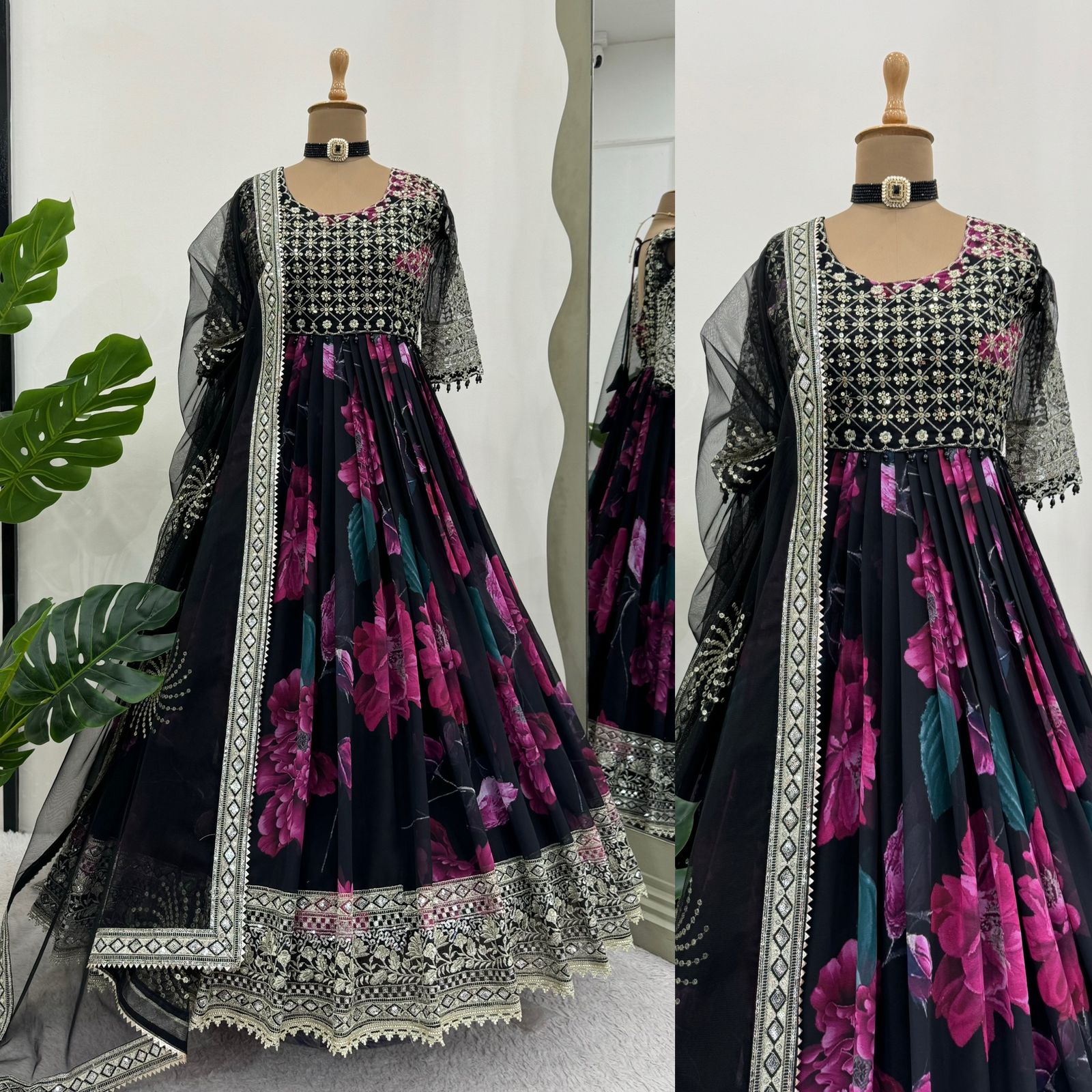 Designer Anarkali Suit Set - Black