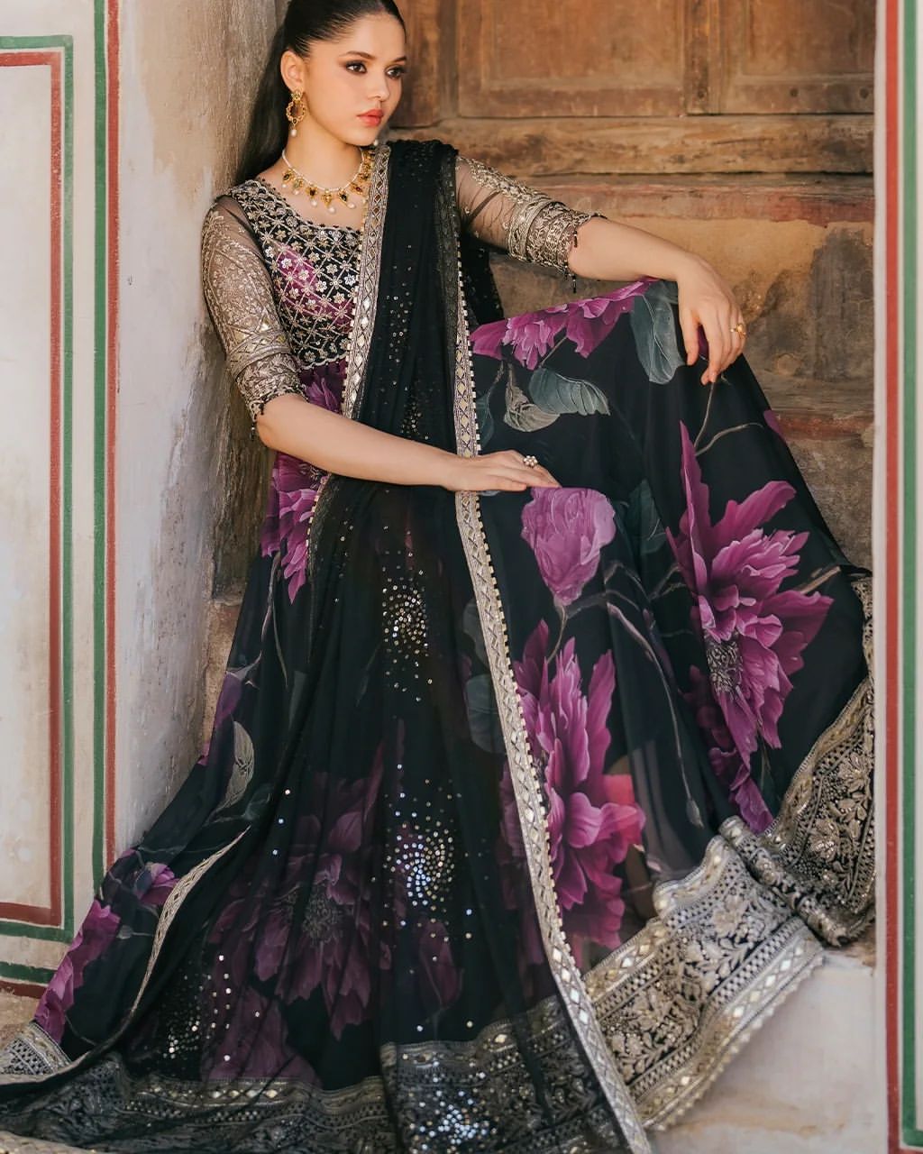 Designer Anarkali Suit Set - Black