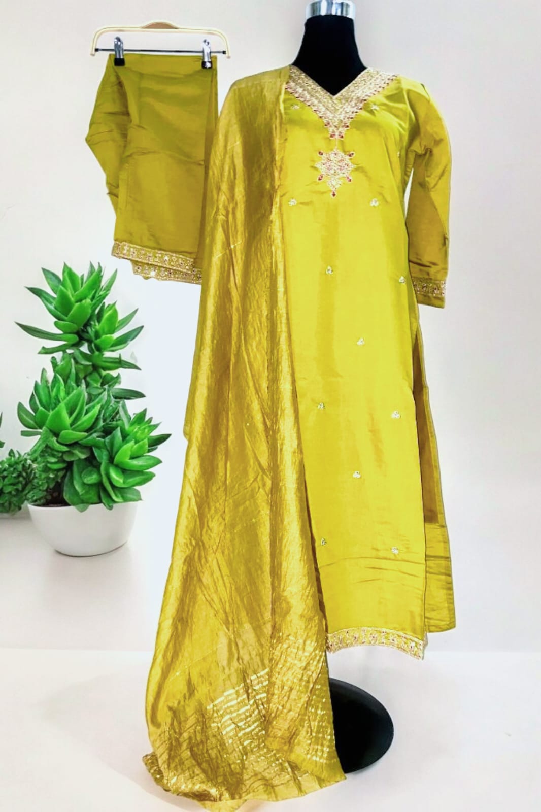 Straight Kurta Set With Dupatta - Mustard Yellow