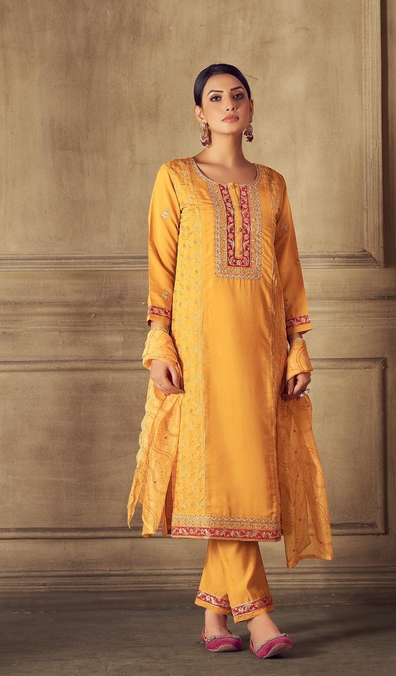 Straight Kurta Set With Dupatta - Mustard Yellow