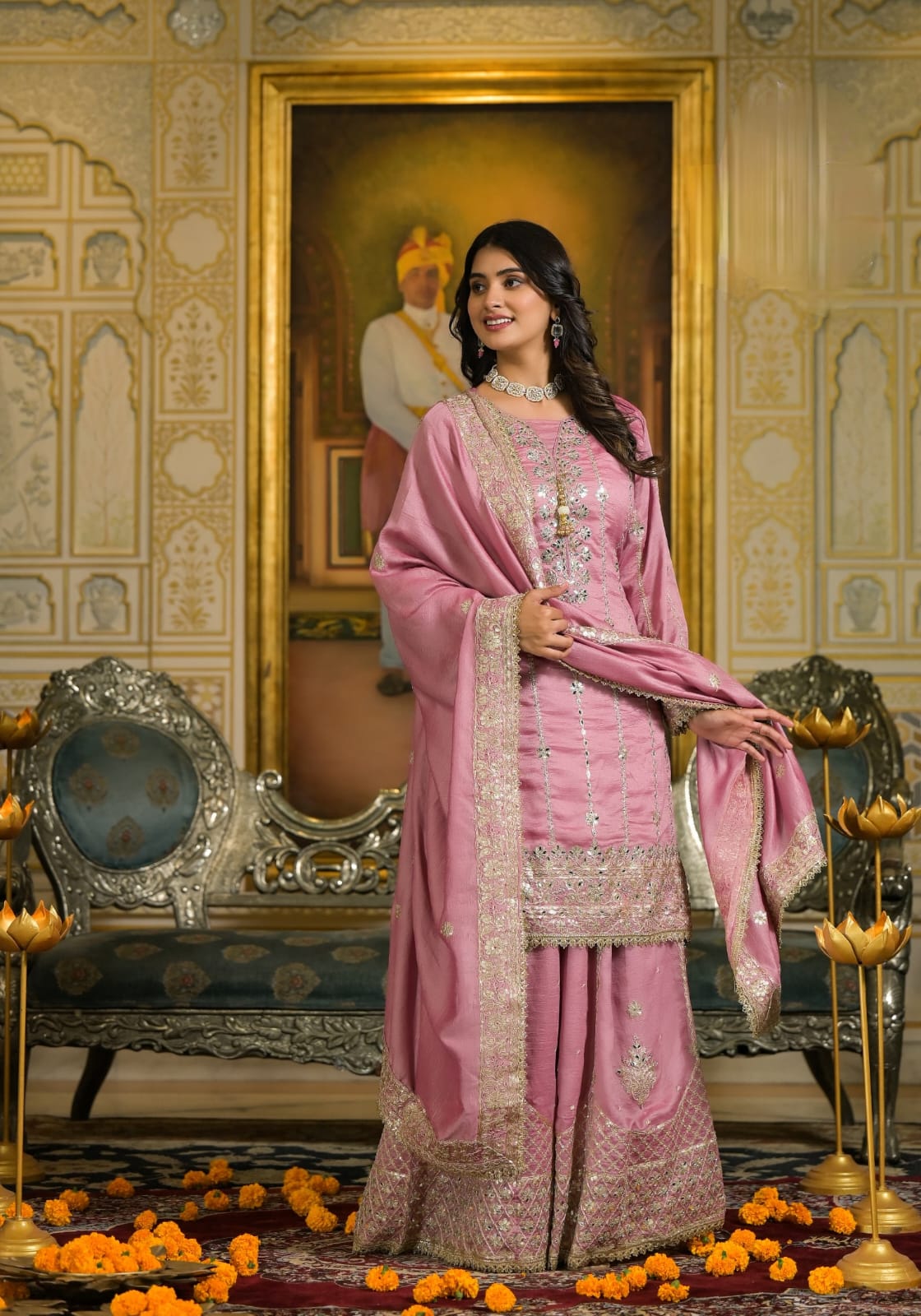 Sharara Set With Heavy Embroidery - Pink