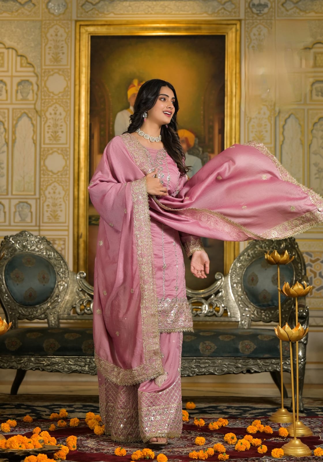 Sharara Set With Heavy Embroidery - Pink