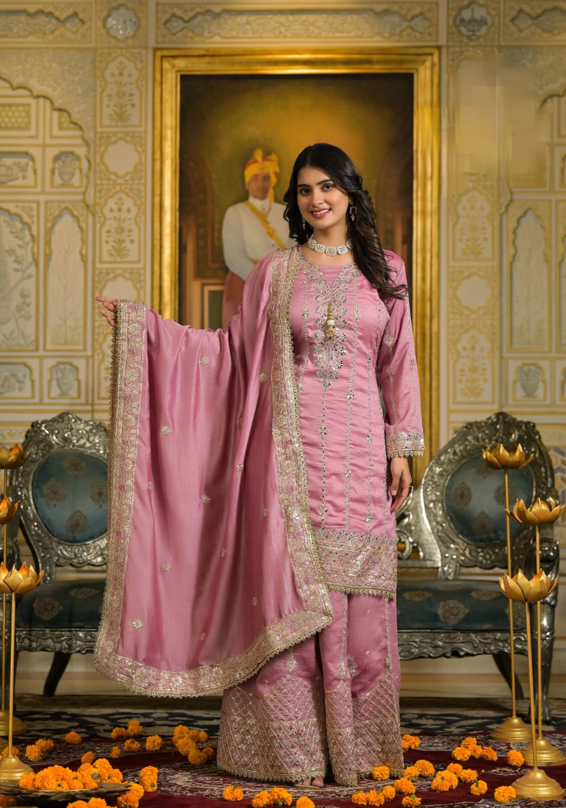 Sharara Set With Heavy Embroidery - Pink