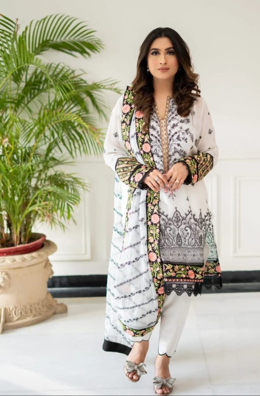 Muslin Elegant Embroidered Work With Digital Print Suit Set