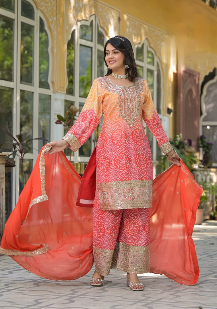 Bandhani Print Suit Set With Heavy Embroidery Work