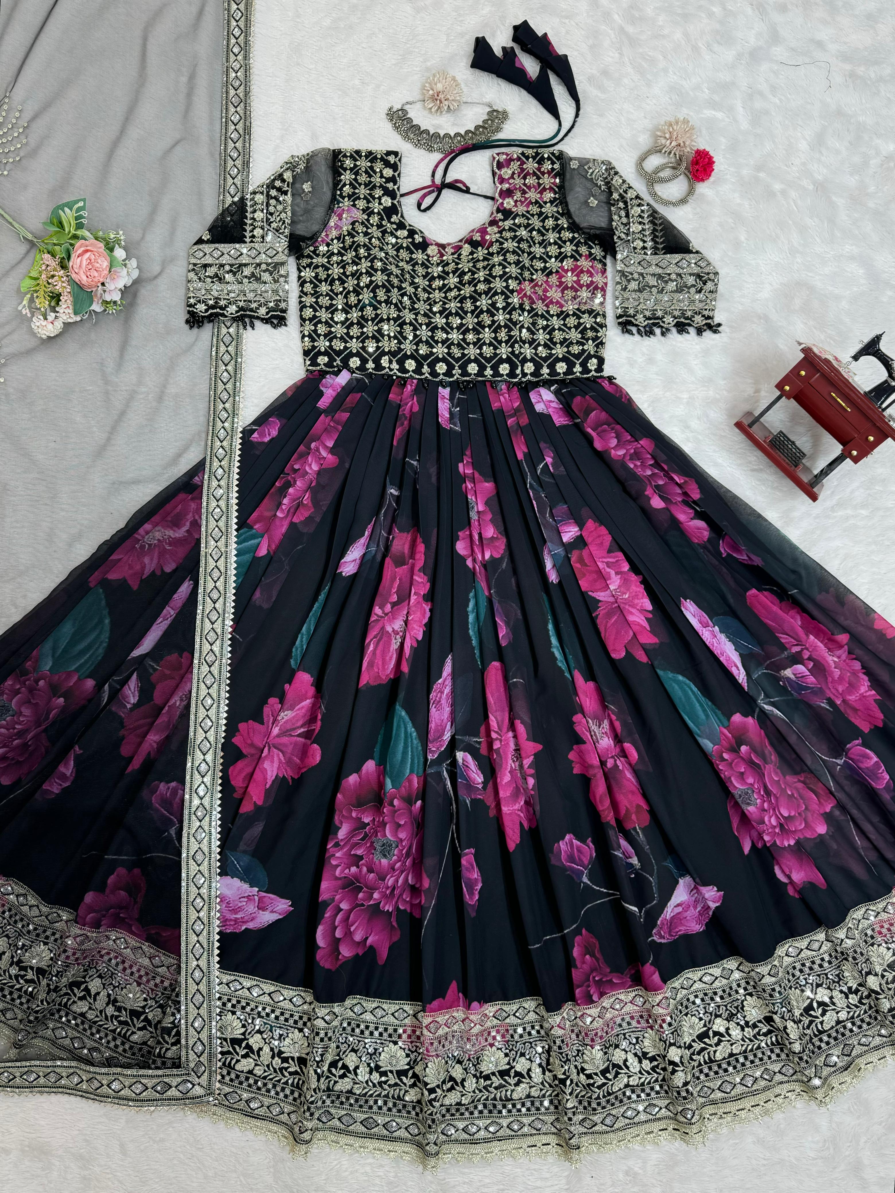 Designer Anarkali Suit Set - Black